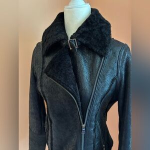 Andrew MARC genuine Leather jacket coat with lamb shearling fur
